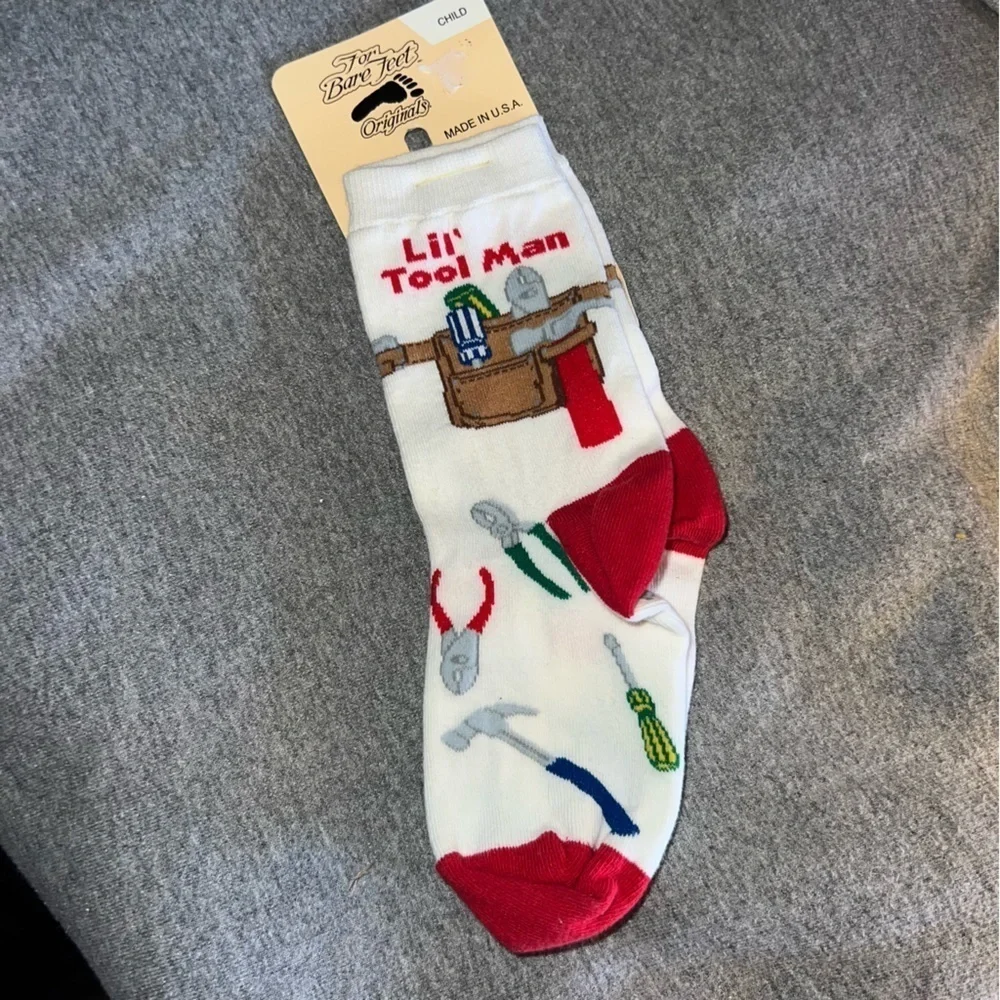 3/$25 🍄 Lil’ Tool Man Kids Socks Shoe Size 4.5-10 Age 2-4 Years NWT